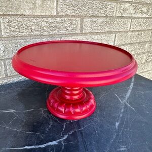Wood Red Cake Stand 10.5”